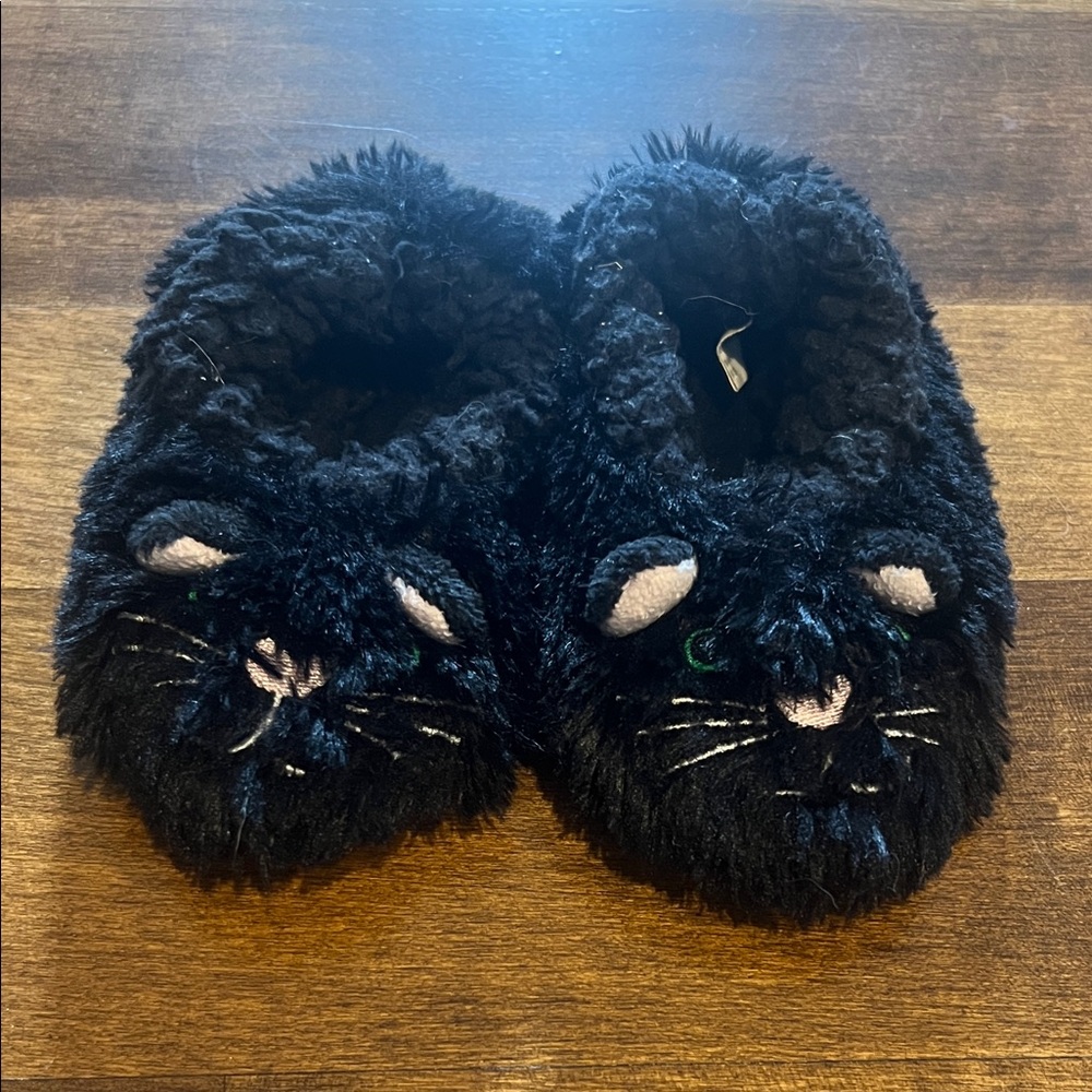Snoozies Black Cat Fuzzy Slippers